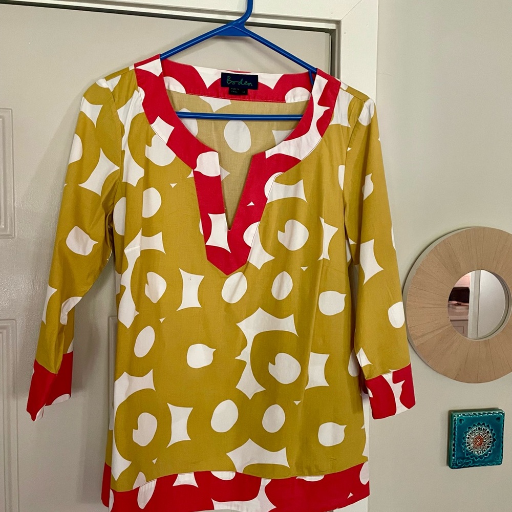 Boden Women's Yellow and Red Patterned Tunic